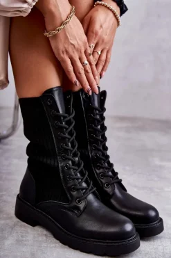 Damskie Botki Ze Skarpetą Na Płaskim Obcasie Czarne Liam