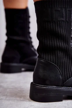 Damskie Botki Ze Skarpetą Na Płaskim Obcasie Czarne Liam