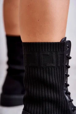 Damskie Botki Ze Skarpetą Na Płaskim Obcasie Czarne Liam