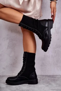 Damskie Botki Ze Skarpetą Na Płaskim Obcasie Czarne Liam