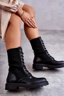 Damskie Botki Ze Skarpetą Na Płaskim Obcasie Czarne Liam