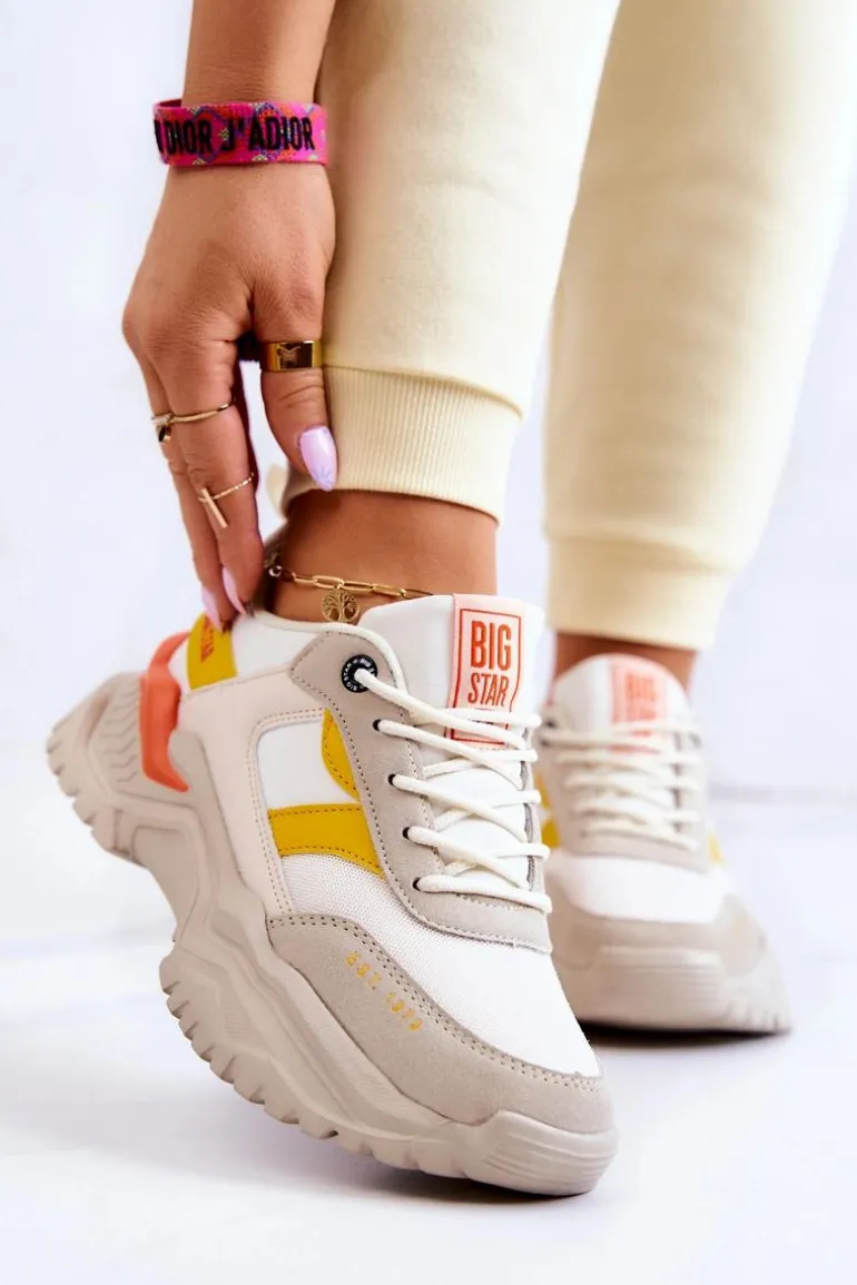 Damskie Buty Sportowe Big Star JJ274A411 Biało-Beżowe