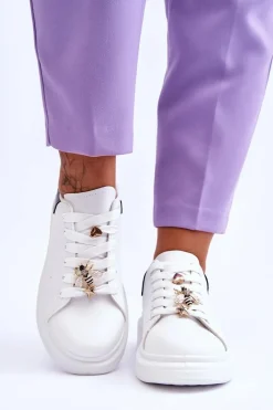 Damskie Buty Sportowe Na Masywnej Platformie Biało-Czarne Chante