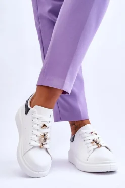 Damskie Buty Sportowe Na Masywnej Platformie Biało-Czarne Chante