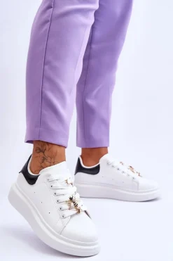 Damskie Buty Sportowe Na Masywnej Platformie Biało-Czarne Chante