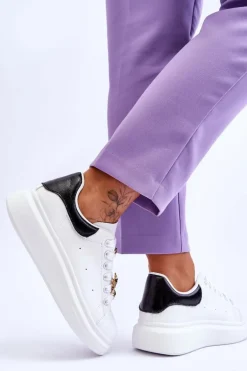 Damskie Buty Sportowe Na Masywnej Platformie Biało-Czarne Chante