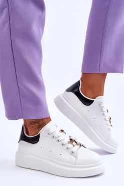 Damskie Buty Sportowe Na Masywnej Platformie Biało-Czarne Chante