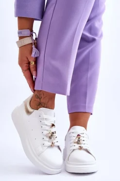 Damskie Buty Sportowe Na Masywnej Platformie Biało-Złote Chante