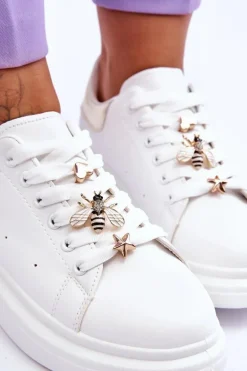 Damskie Buty Sportowe Na Masywnej Platformie Biało-Złote Chante