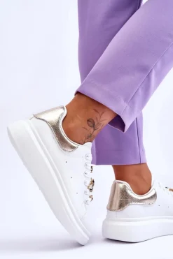 Damskie Buty Sportowe Na Masywnej Platformie Biało-Złote Chante