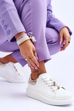 Damskie Buty Sportowe Na Masywnej Platformie Biało-Złote Chante