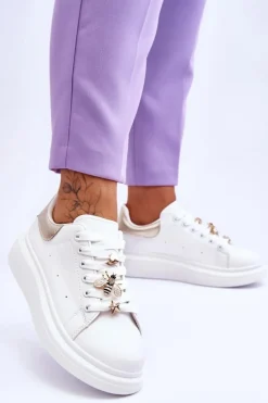 Damskie Buty Sportowe Na Masywnej Platformie Biało-Złote Chante