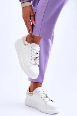 Damskie Buty Sportowe Na Masywnej Platformie Biało-Złote Chante