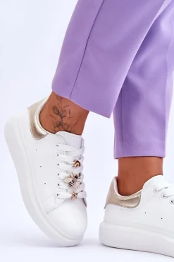 Damskie Buty Sportowe Na Masywnej Platformie Biało-Złote Chante