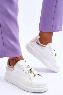 Damskie Buty Sportowe Na Masywnej Platformie Biało-Złote Chante