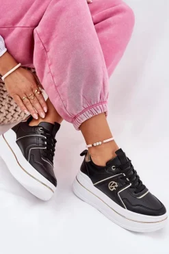 Damskie Buty Sportowe Na Platformie Czarne Caldeno