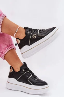 Damskie Buty Sportowe Na Platformie Czarne Caldeno