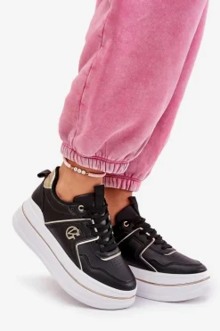Damskie Buty Sportowe Na Platformie Czarne Caldeno
