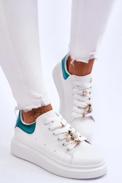 Damskie Buty Sportowe Na Masywnej Platformie Biało-Zielone Chante