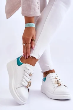 Damskie Buty Sportowe Na Masywnej Platformie Biało-Zielone Chante