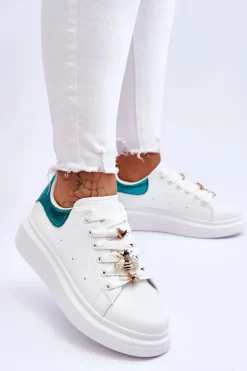 Damskie Buty Sportowe Na Masywnej Platformie Biało-Zielone Chante