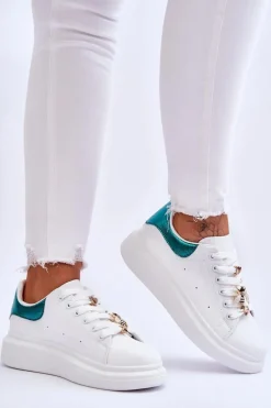 Damskie Buty Sportowe Na Masywnej Platformie Biało-Zielone Chante