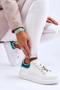 Damskie Buty Sportowe Na Masywnej Platformie Biało-Zielone Chante