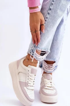 Damskie Buty Sportowe Na Wysokiej Platformie Jasnobeżowe Bexley