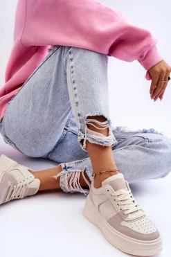 Damskie Buty Sportowe Na Wysokiej Platformie Jasnobeżowe Bexley