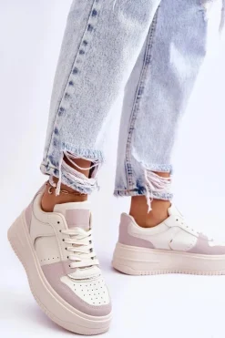 Damskie Buty Sportowe Na Wysokiej Platformie Jasnobeżowe Bexley