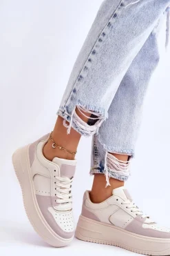 Damskie Buty Sportowe Na Wysokiej Platformie Jasnobeżowe Bexley