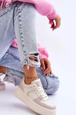 Damskie Buty Sportowe Na Wysokiej Platformie Jasnobeżowe Bexley