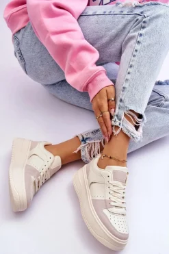 Damskie Buty Sportowe Na Wysokiej Platformie Jasnobeżowe Bexley