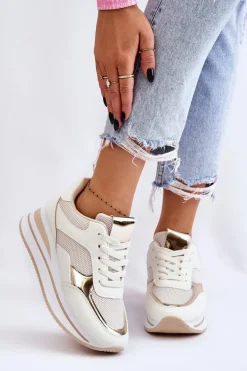 Damskie Buty Sportowe Na Koturnie Jasnobeżowe Ruby