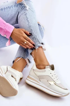 Damskie Buty Sportowe Na Koturnie Jasnobeżowe Ruby