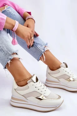 Damskie Buty Sportowe Na Koturnie Jasnobeżowe Ruby