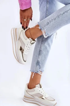 Damskie Buty Sportowe Na Koturnie Jasnobeżowe Ruby