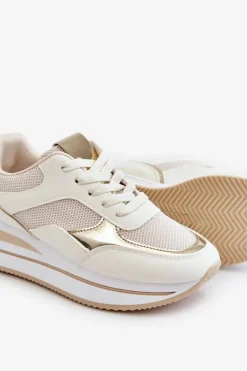 Damskie Buty Sportowe Na Koturnie Jasnobeżowe Ruby