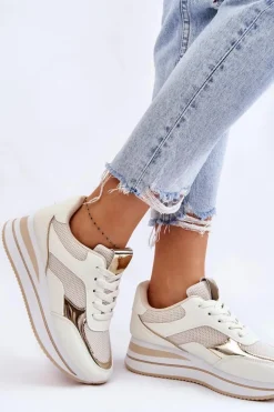 Damskie Buty Sportowe Na Koturnie Jasnobeżowe Ruby