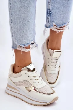 Damskie Buty Sportowe Na Koturnie Jasnobeżowe Ruby