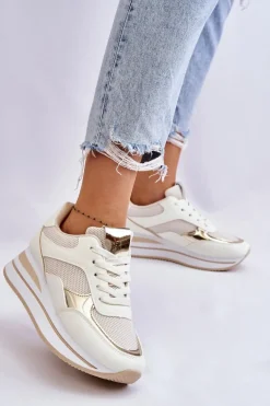 Damskie Buty Sportowe Na Koturnie Jasnobeżowe Ruby