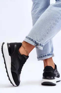 Damskie Buty Sportowe Na Platformie Czarno-Białe Henley