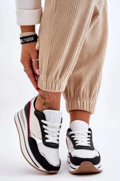 Damskie Buty Sportowe Na Koturnie I Platformie Biało-Czarne Allen