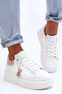 Damskie Buty Sportowe Na Masywnej Platformie Biało-Złote Mariell