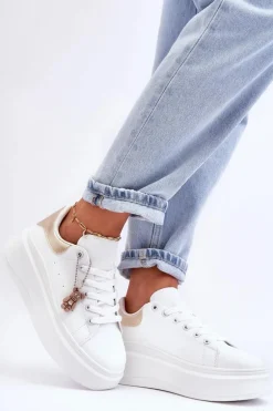 Damskie Buty Sportowe Na Masywnej Platformie Biało-Złote Mariell