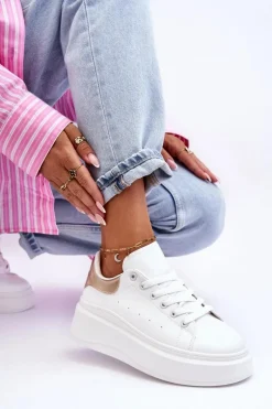 Damskie Buty Sportowe Na Masywnej Platformie Biało-Złote Mariell