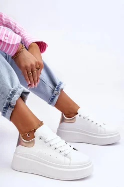 Damskie Buty Sportowe Na Masywnej Platformie Biało-Złote Mariell