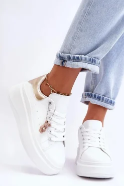 Damskie Buty Sportowe Na Masywnej Platformie Biało-Złote Mariell