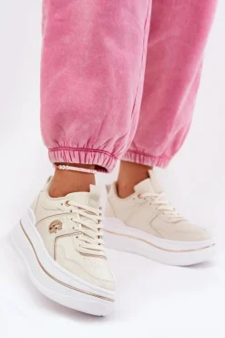 Damskie Buty Sportowe Na Platformie Beżowe Caldeno