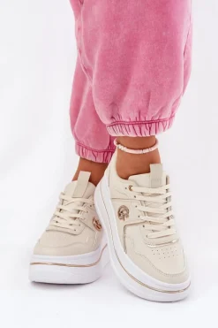 Damskie Buty Sportowe Na Platformie Beżowe Caldeno